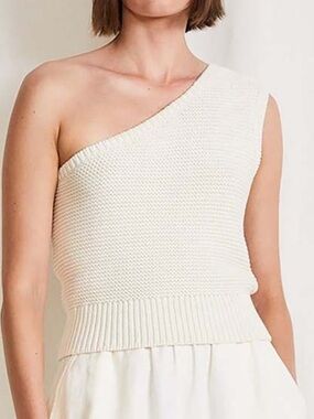 APIECE Apart Zora Knit One Shoulder Sweater Cream Boho Chic Organic Cotton